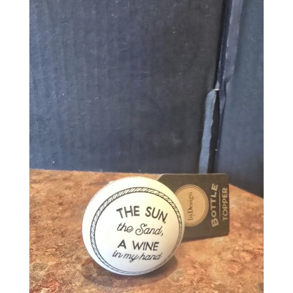 Demdaco Wine/Bottle Stopper "The Sun the Sand, a Wine in my Hand" Ceramic Bone